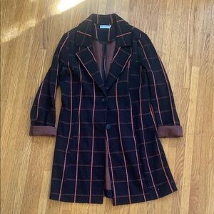 Avec Les Filles Black and Red Checkered Trench Coat Jacket Anthropologie
